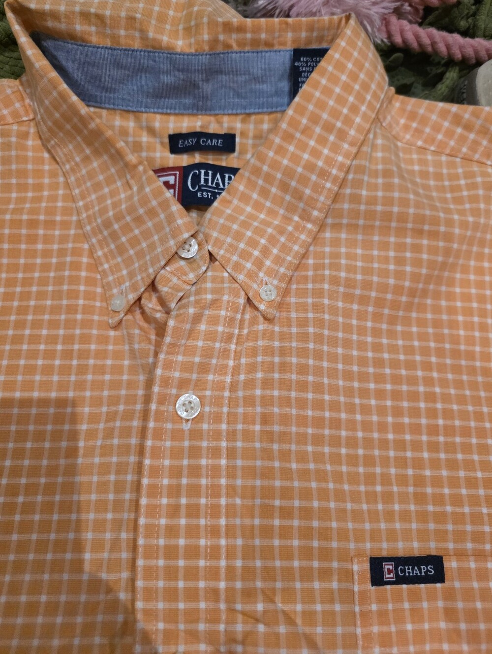 Chaps Men’s Orange Windowpane Button-Down Shirt